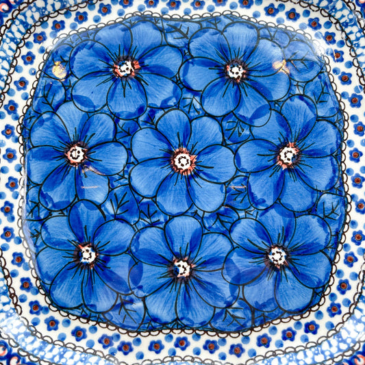 8 Point Platter  Hand crafted Polish pottery stoneware: UNIKAT Cobalt Poppies Design.