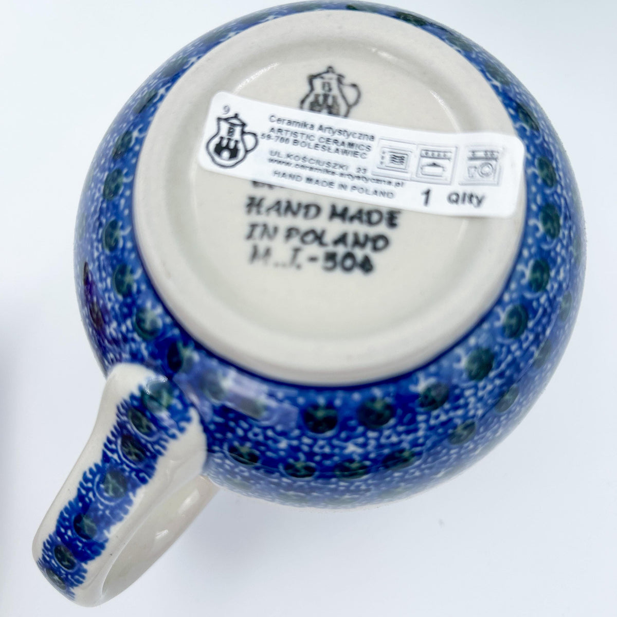 16 oz blue floral Polish Pottery bubble mug is made by talented artisans from Poland.