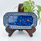 8"  Platter  Hand crafted Polish pottery stoneware: UNIKAT Cobalt Poppies Design.