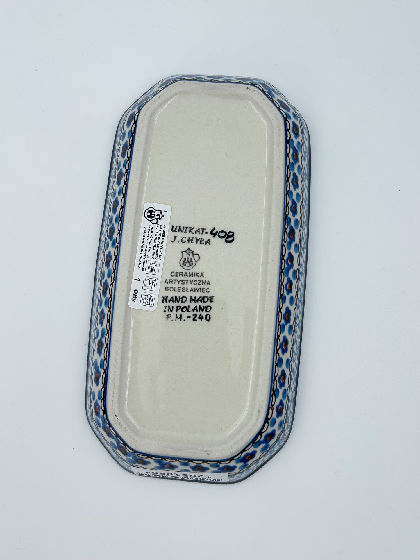 8"  Platter  Hand crafted Polish pottery stoneware: UNIKAT Cobalt Poppies Design.