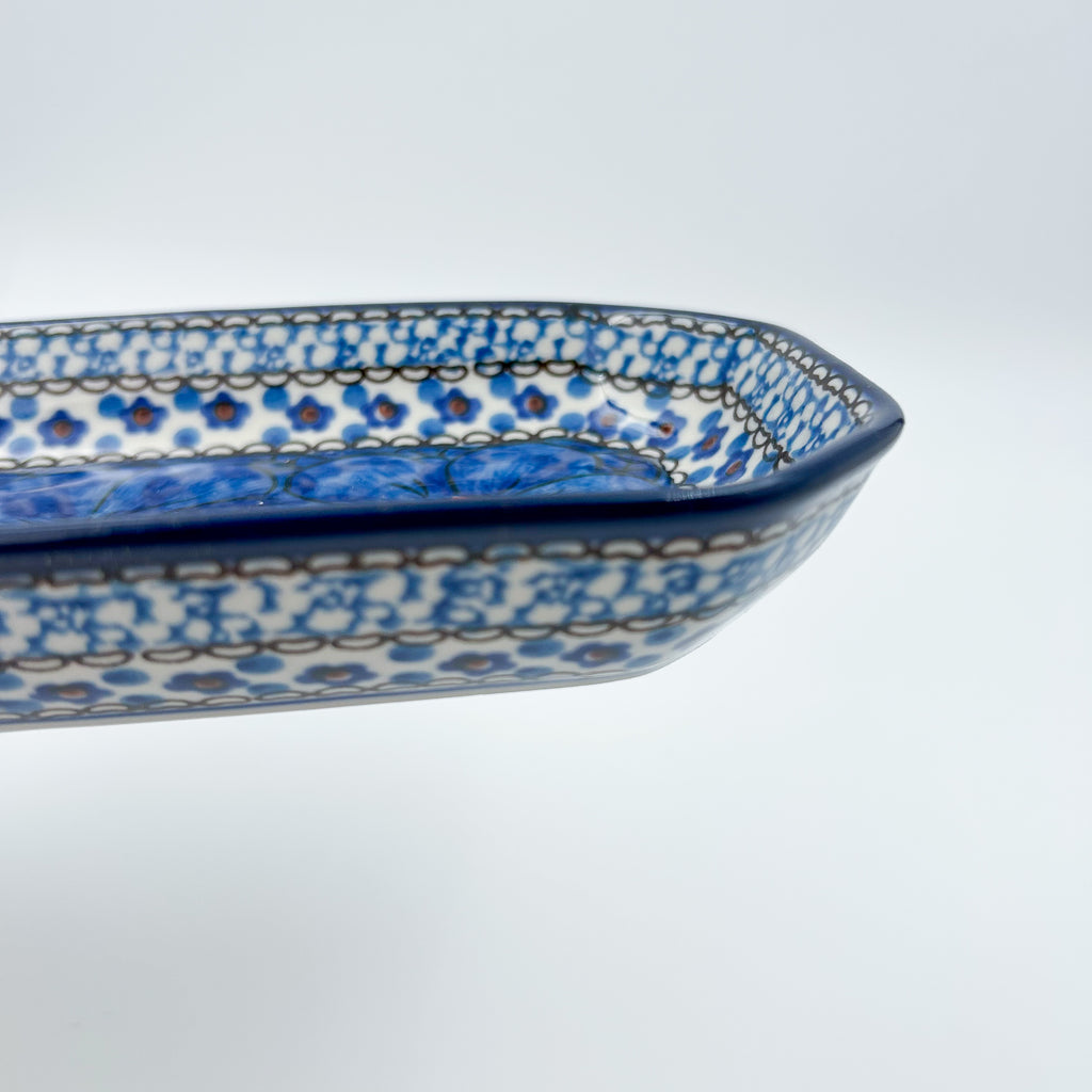 8"  Platter  Hand crafted Polish pottery stoneware: UNIKAT Cobalt Poppies Design.
