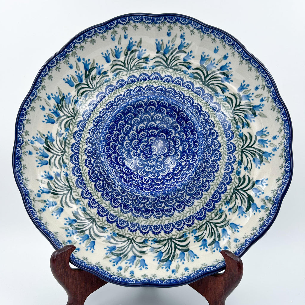 Chip and Dip Platter 12”. Hand crafted Polish pottery stoneware: UNIKAT Feathery Bluebells Design.