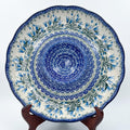 Chip and Dip Platter 12”. Hand crafted Polish pottery stoneware: UNIKAT Feathery Bluebells Design.