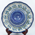 Chip and Dip Platter 12”. Hand crafted Polish pottery stoneware: UNIKAT Feathery Bluebells Design.