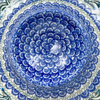Chip and Dip Platter 12”. Hand crafted Polish pottery stoneware: UNIKAT Feathery Bluebells Design.