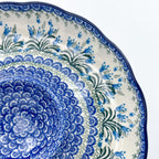 Chip and Dip Platter 12”. Hand crafted Polish pottery stoneware: UNIKAT Feathery Bluebells Design.