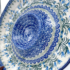 Chip and Dip Platter 12”. Hand crafted Polish pottery stoneware: UNIKAT Feathery Bluebells Design.