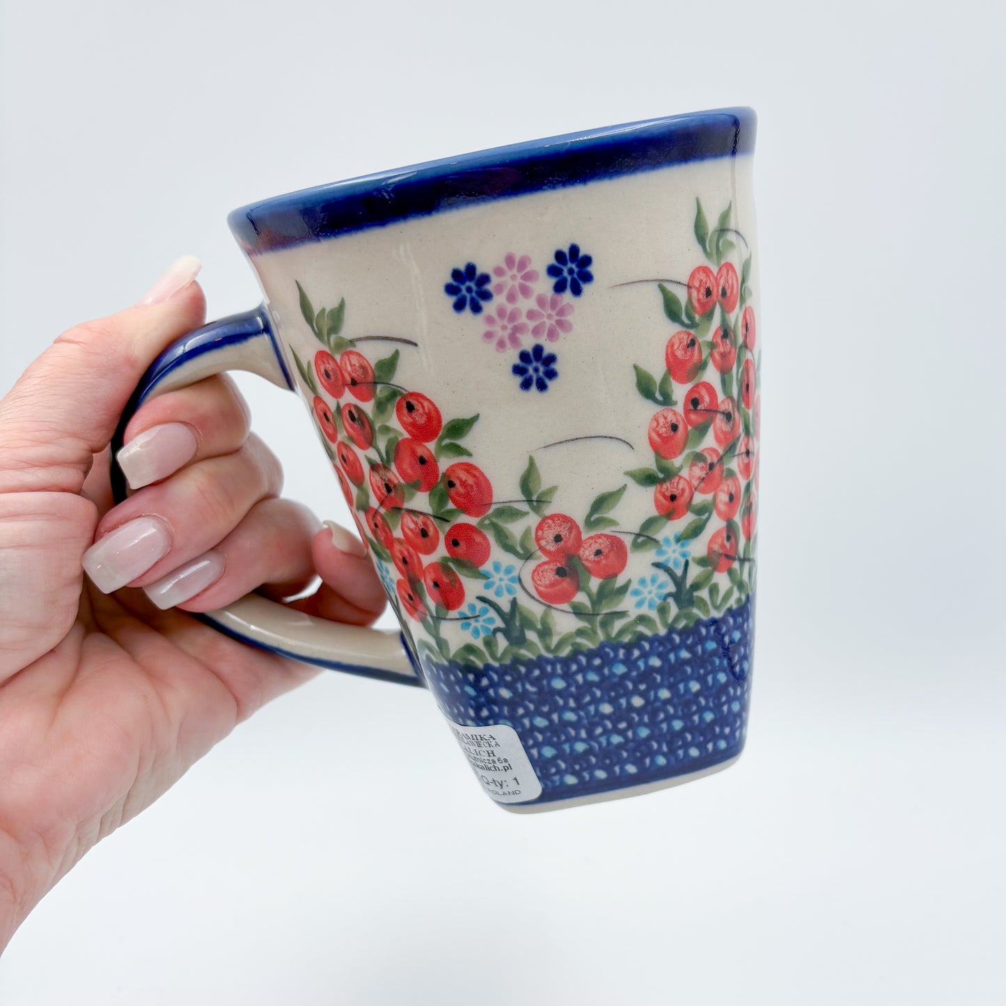 Mug XL 18oz. Handcrafted Polish pottery stoneware:  UNIKAT Red Berry