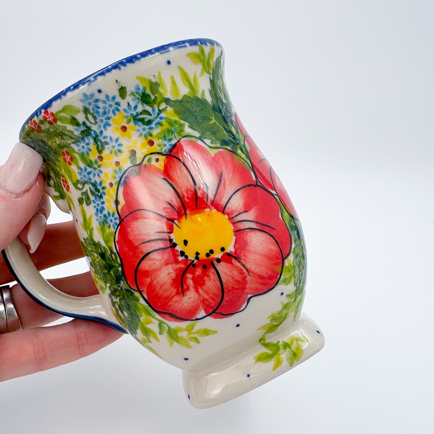 Tulip Mug 10oz. Handcrafted Polish pottery stoneware:  UNIKAT Red Poppy