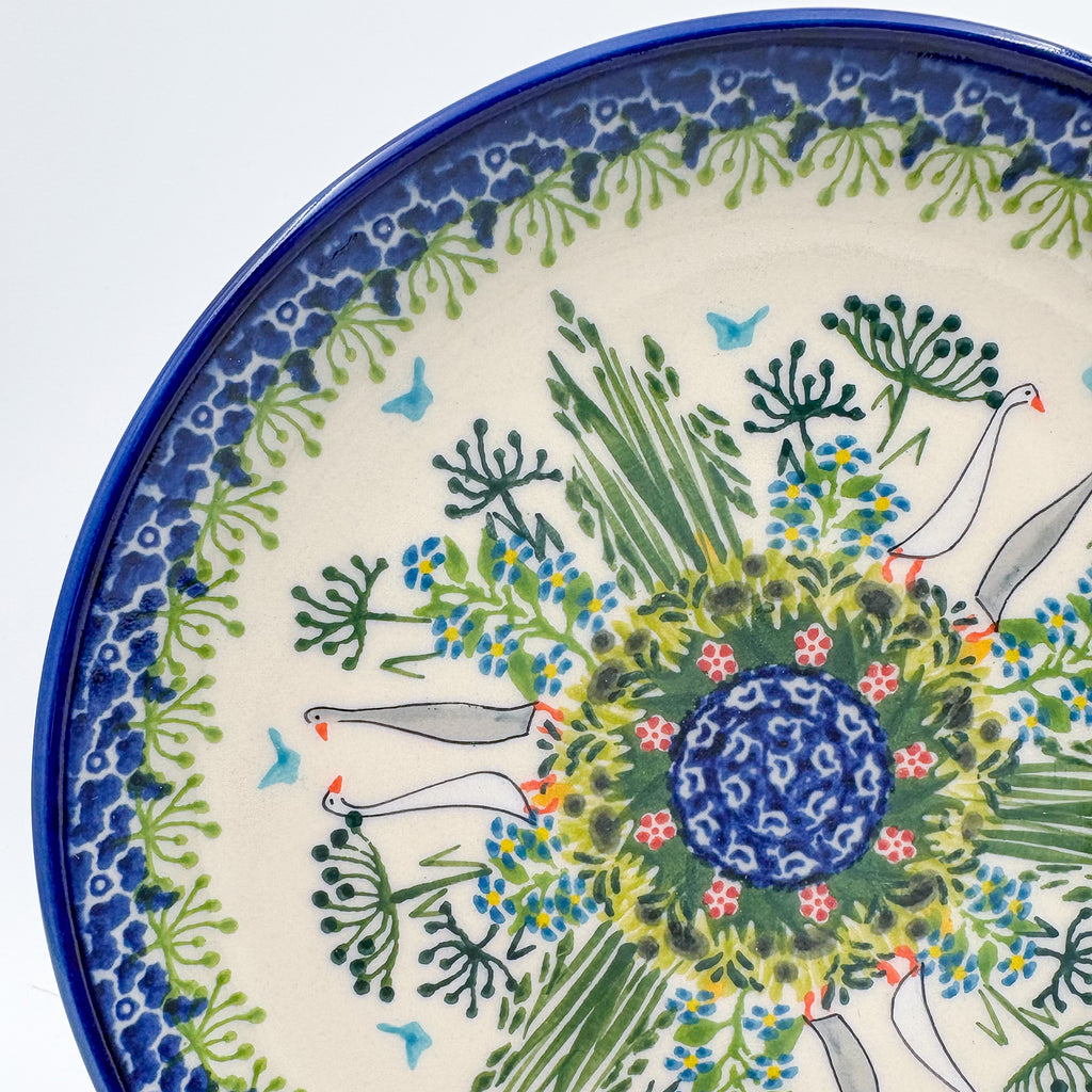 7.5” Plate.  Hand crafted Polish pottery stoneware: UNIKAT Ducks on the Run