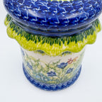 5" Container with Ruffled Lid Small.  Handmade Polish pottery.  UNIKAT Bluebell Meadow Design