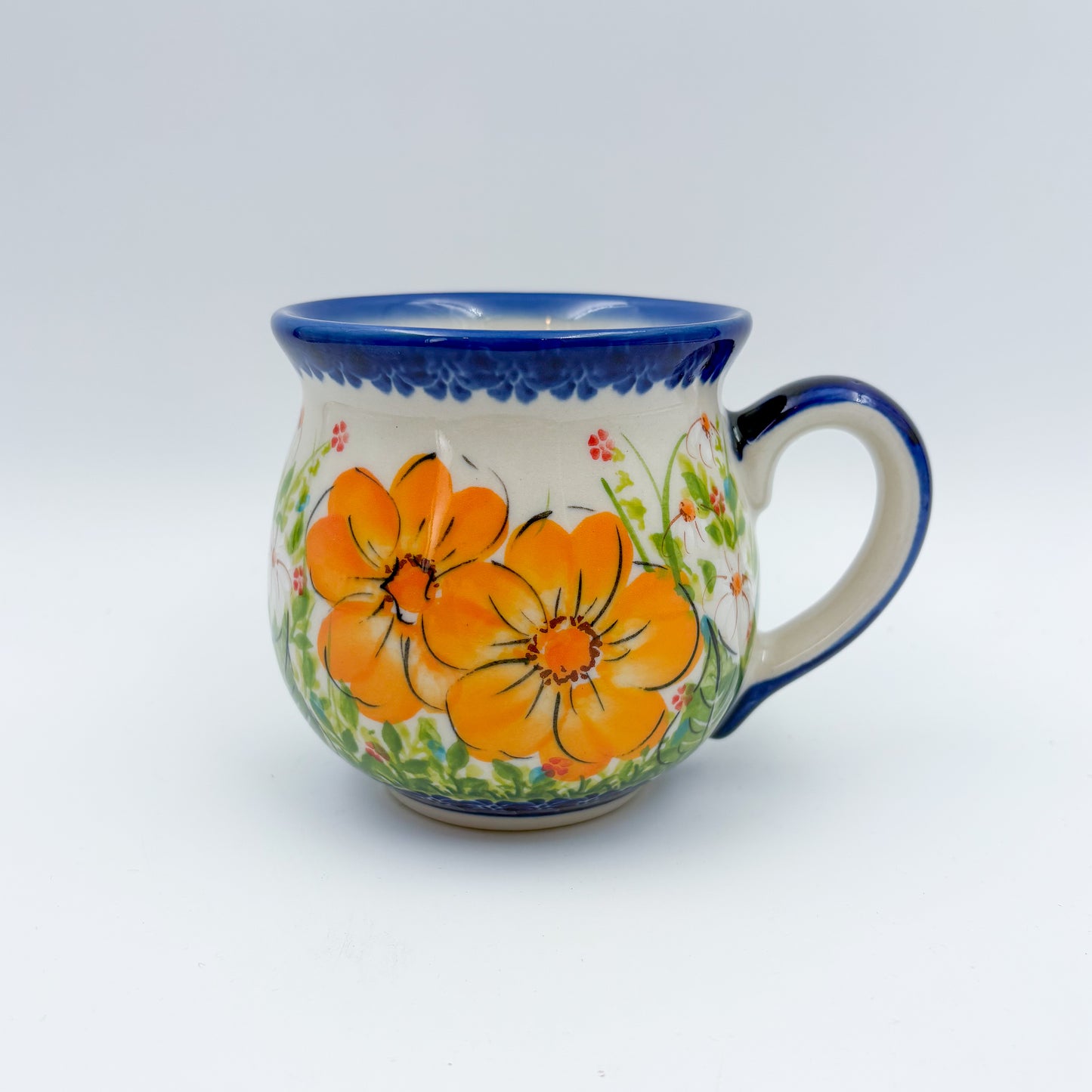 10 oz Bubble Mug. Handcrafted Polish pottery stoneware:  UNIKAT Orange Poppy