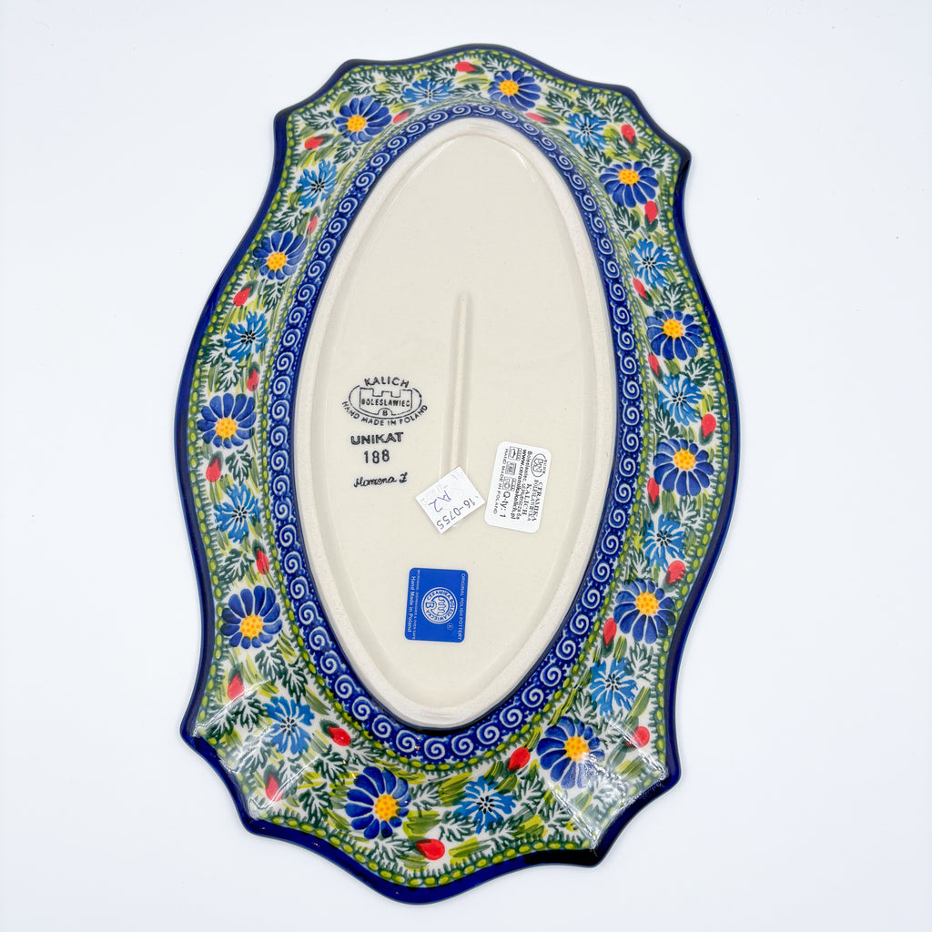 UNIKAT Garden Poppy Cezar platter, bottom view showing full scalloped shape and stamp