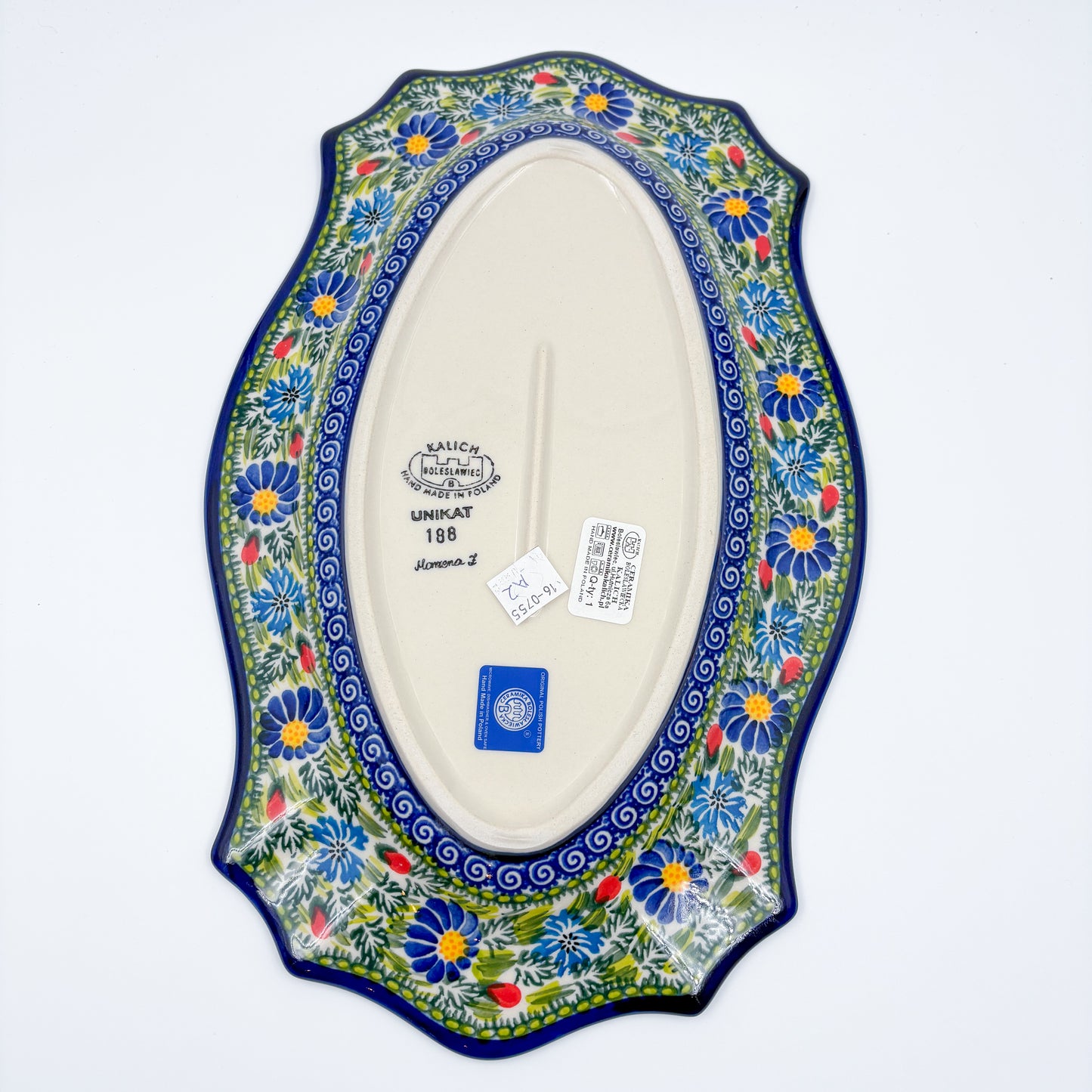 13" Cezar Platter.  Hand crafted Polish pottery stoneware: UNIKAT Poppy Garden Design.