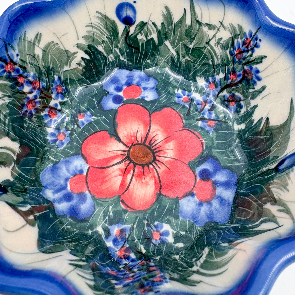 4” Small Babka Bowl.  Hand crafted Polish pottery stoneware:  UNIKAT Forget Me Not Pansy