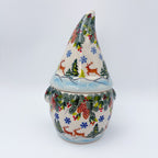 Small Gnome Cookie Jar. Handmade Polish pottery.  UNIKAT Reindeer Bliss