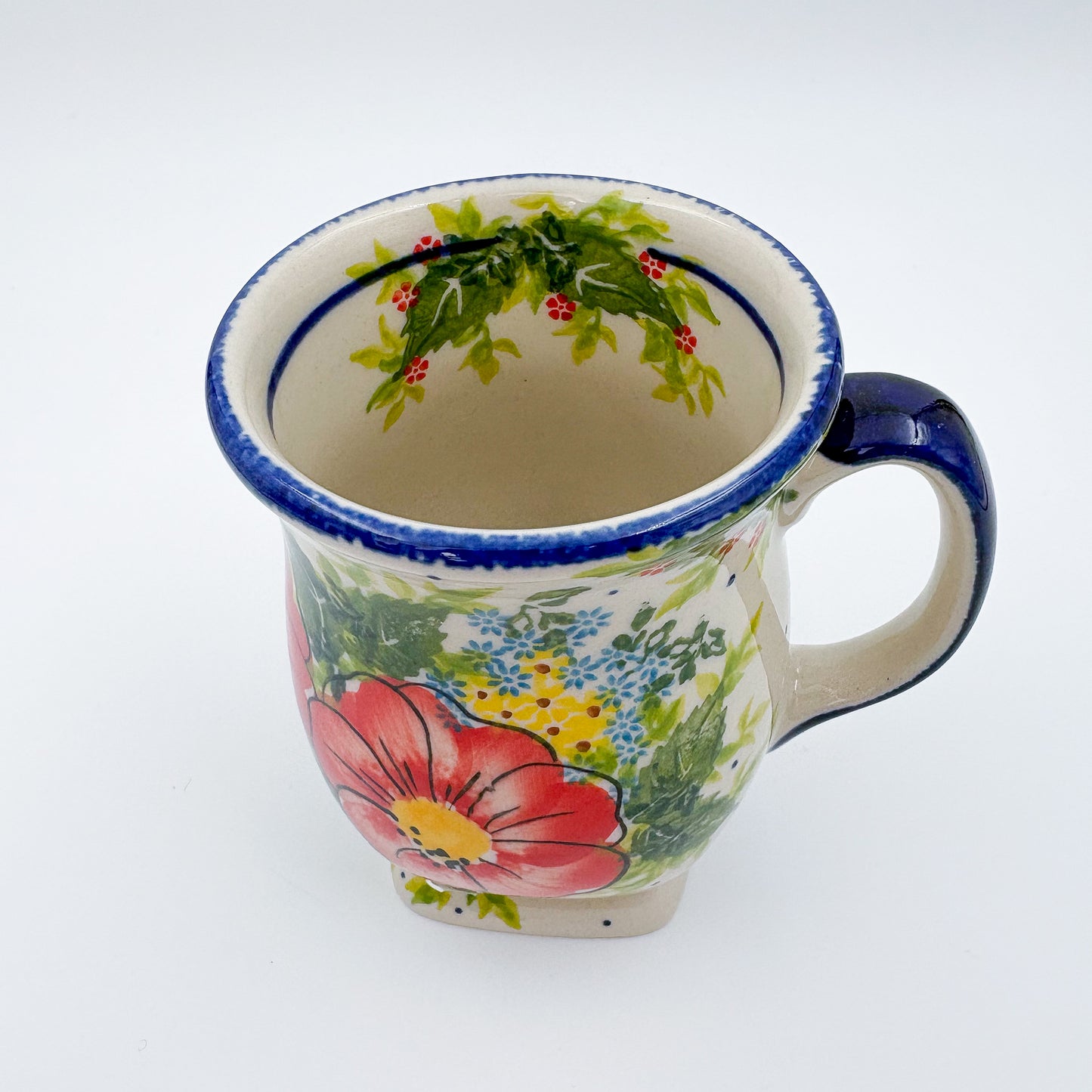 Tulip Mug 10oz. Handcrafted Polish pottery stoneware:  UNIKAT Red Poppy