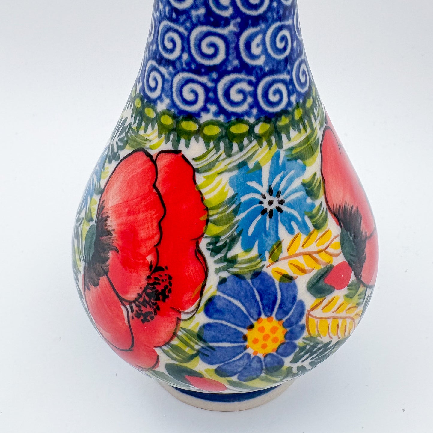 Swirl Vase 6.5”. Handmade Polish pottery.  UNIKAT Garden Poppy