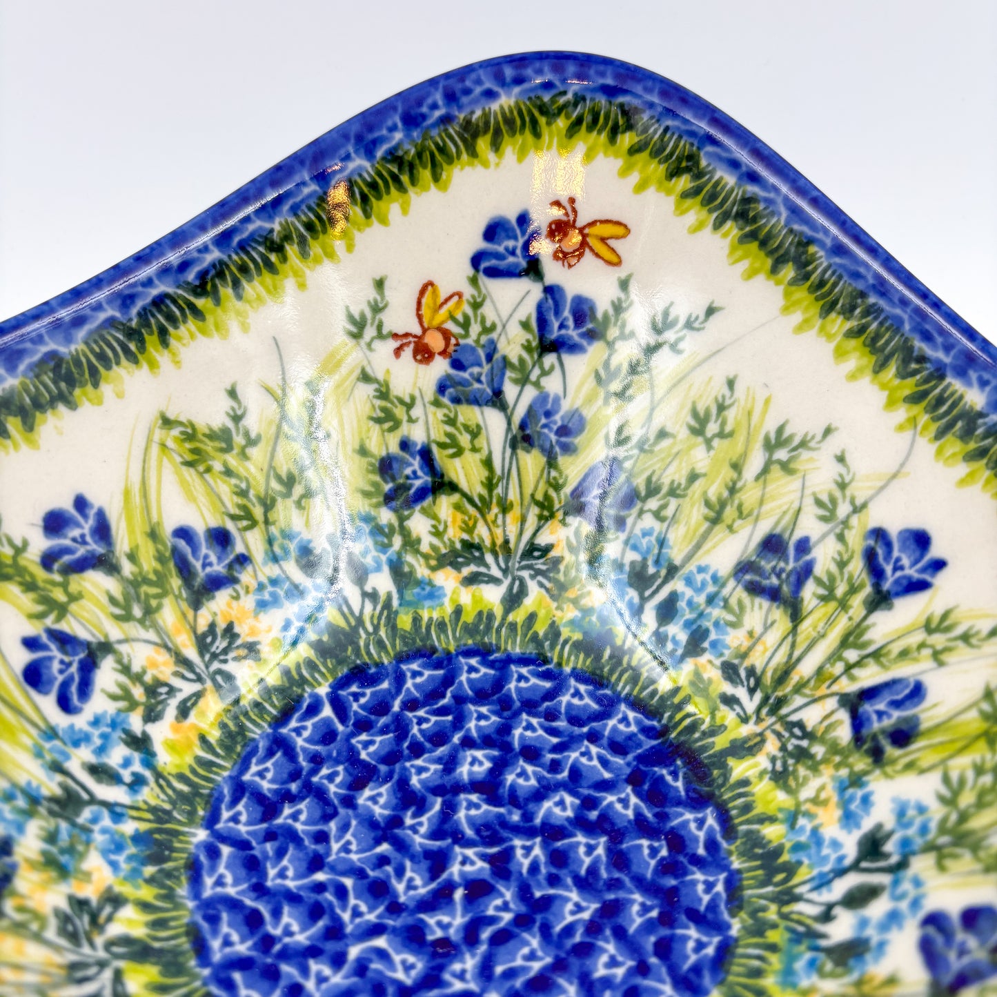 3 Point Bowl.  Hand crafted Polish pottery stoneware:  UNIKAT Bluebell Meadow