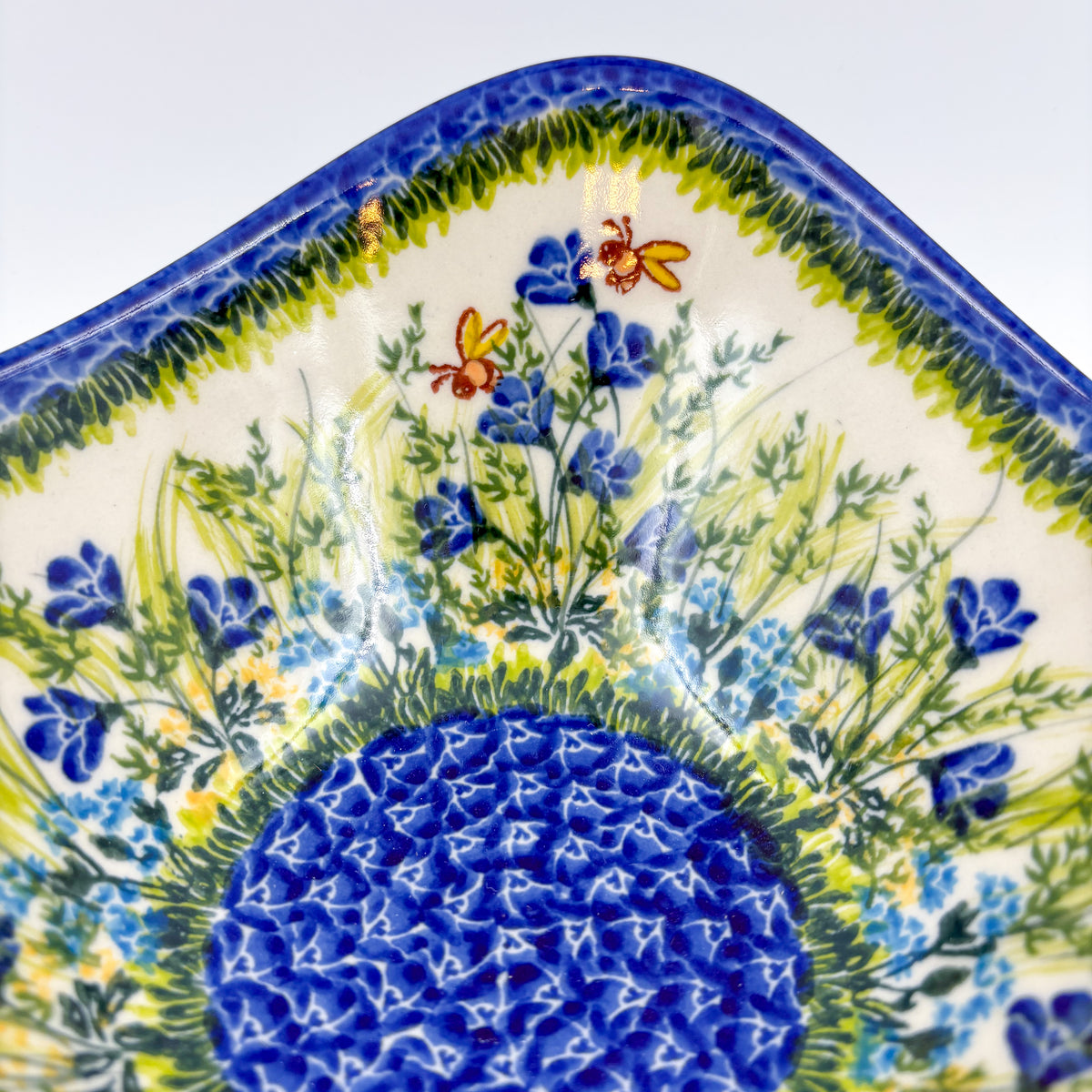 3 Point Bowl.  Hand crafted Polish pottery stoneware:  UNIKAT Bluebell Meadow