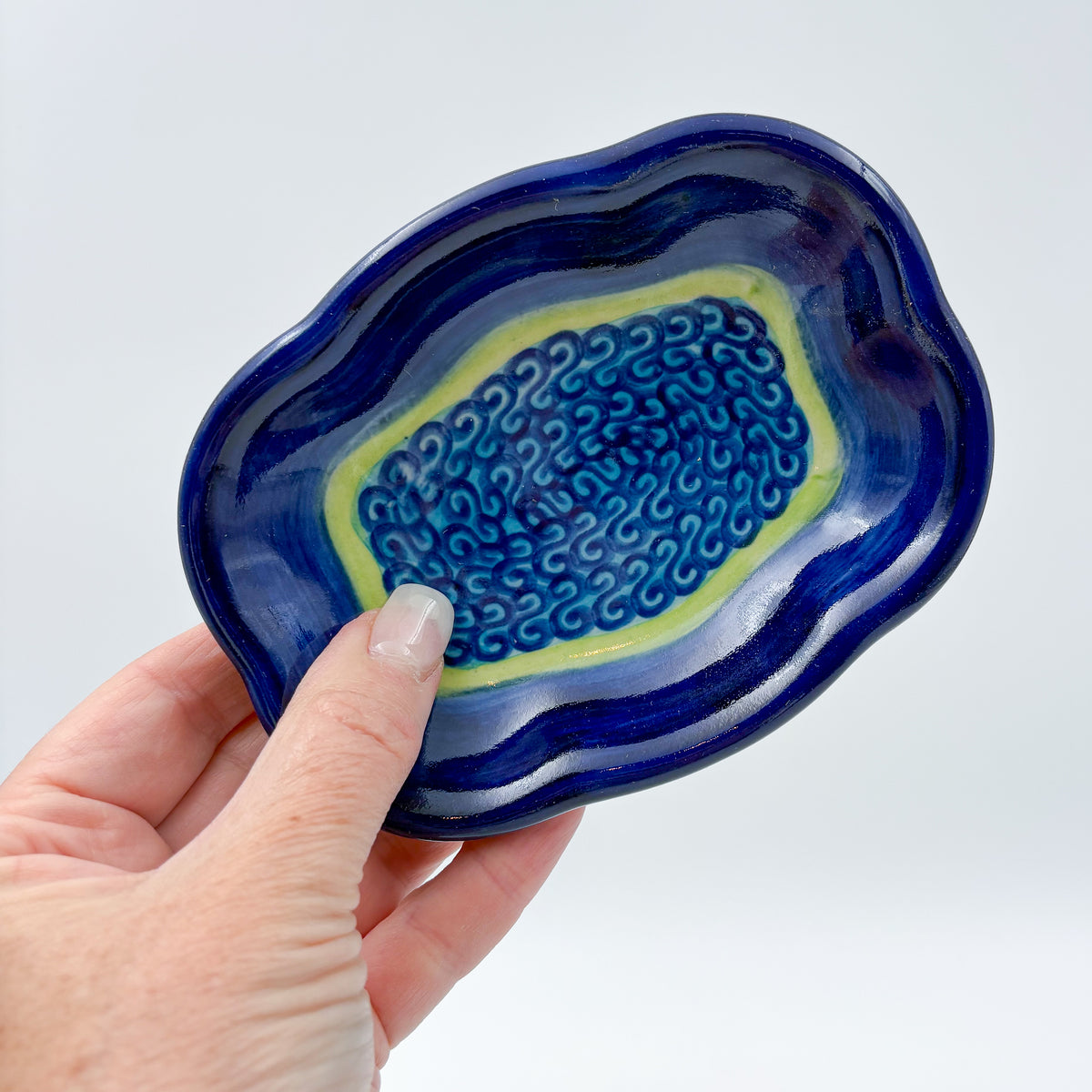 Soap Dish 5”.  Handmade Polish pottery. Midnight Eclipse Design
