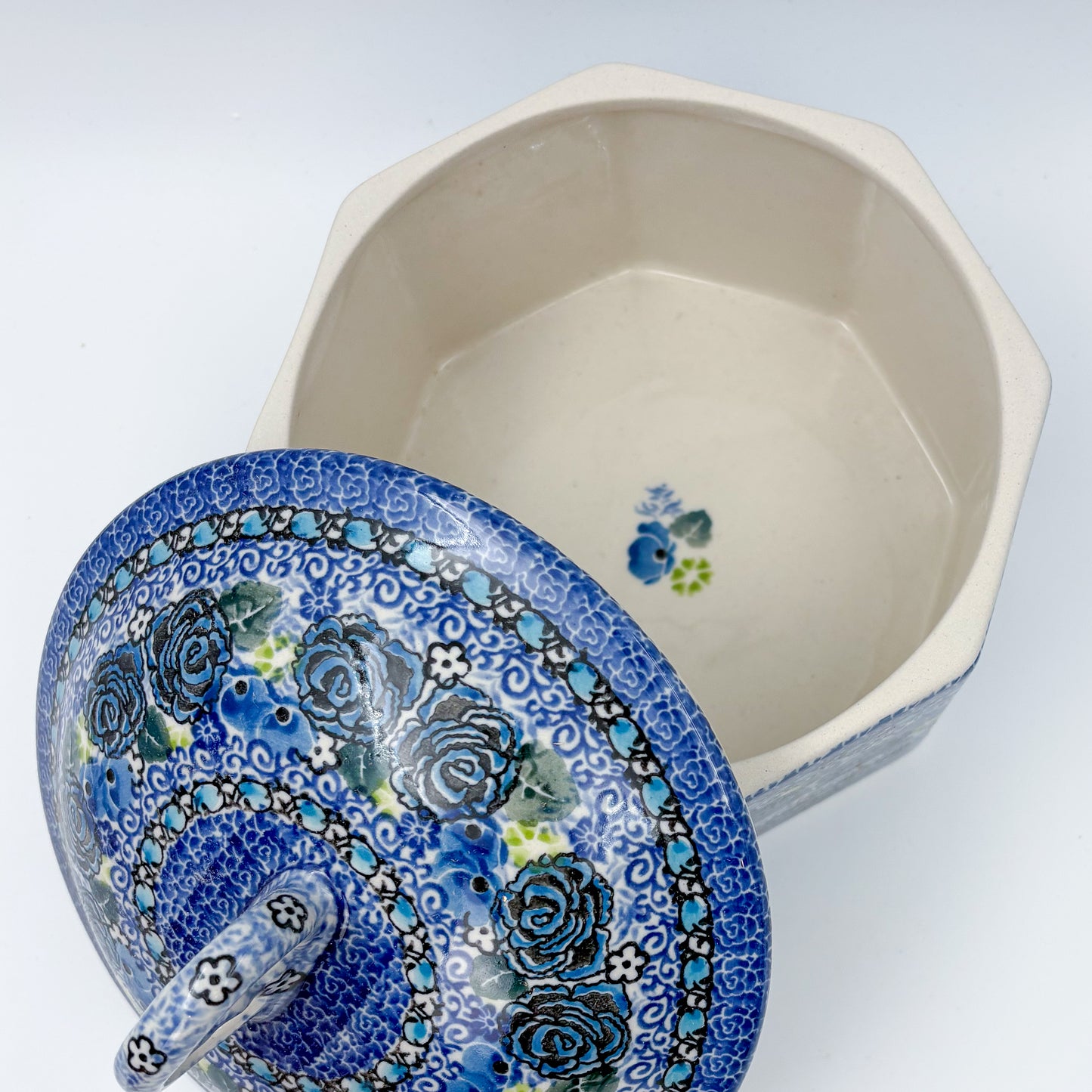 6" Pretzel Jar.  Handmade Polish pottery.  UNIKAT Garden at Midnight Design