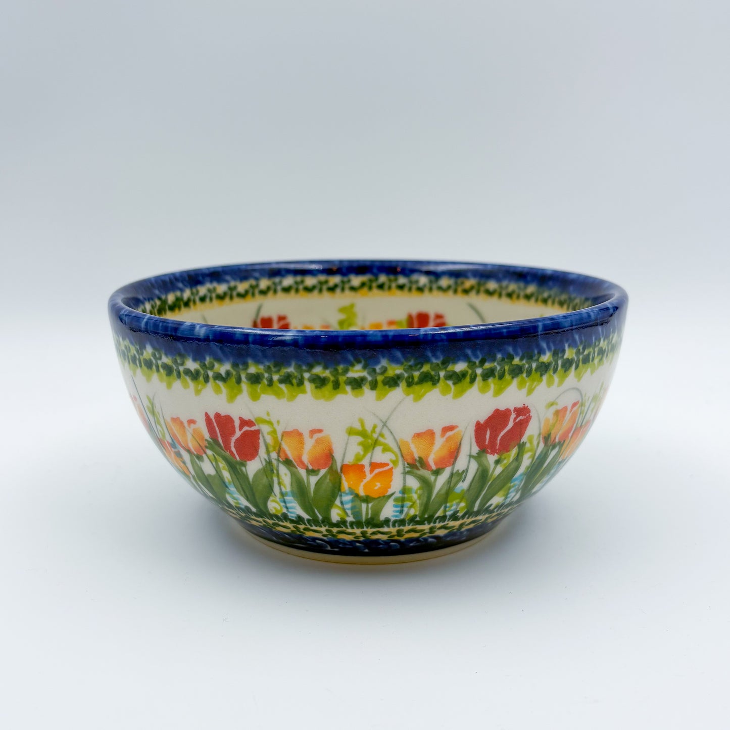 6” Bowl.  Hand crafted Polish pottery stoneware:  UNIKAT Wild Tulips