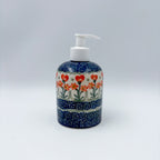 Soap Dispenser 5”.  Handmade Polish pottery.  Peach Spring Daisy Design
