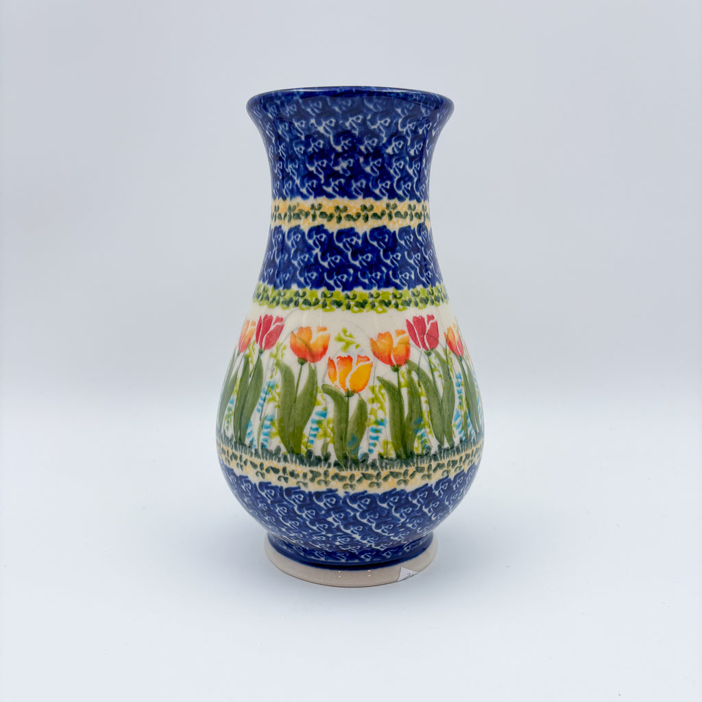 Vase 9”. Handmade Polish pottery.  UNIKAT Tulip Fields