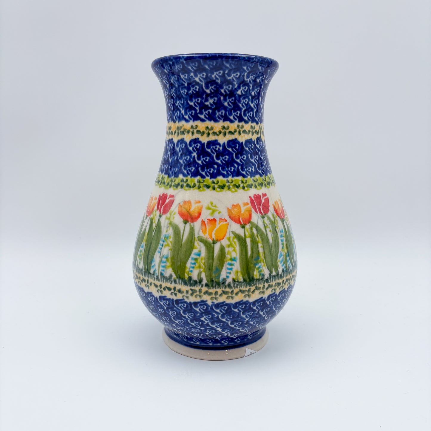 Vase 9”. Handmade Polish pottery.  UNIKAT Tulip Fields
