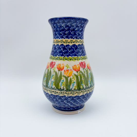 Vase 9”. Handmade Polish pottery.  UNIKAT Tulip Fields