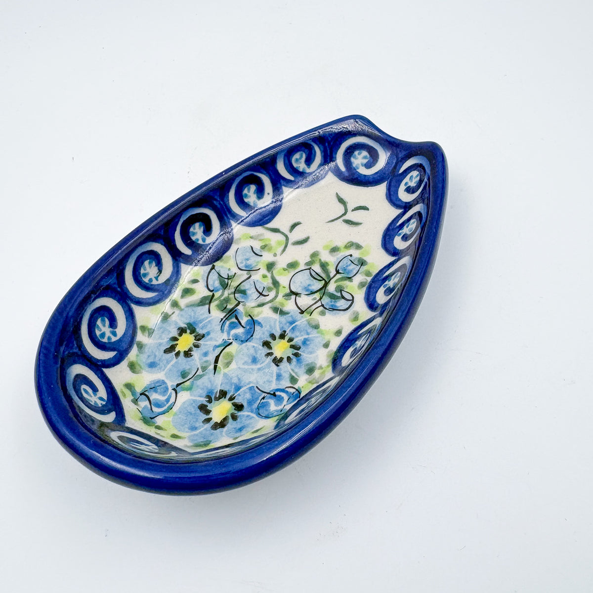 Spoon Rest 5”. Handmade Polish pottery.  UNIKAT Morning Glory