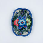 5" Soap Dish.  Handmade Polish pottery.  UNIKAT Forget Me Not Design - Style 2