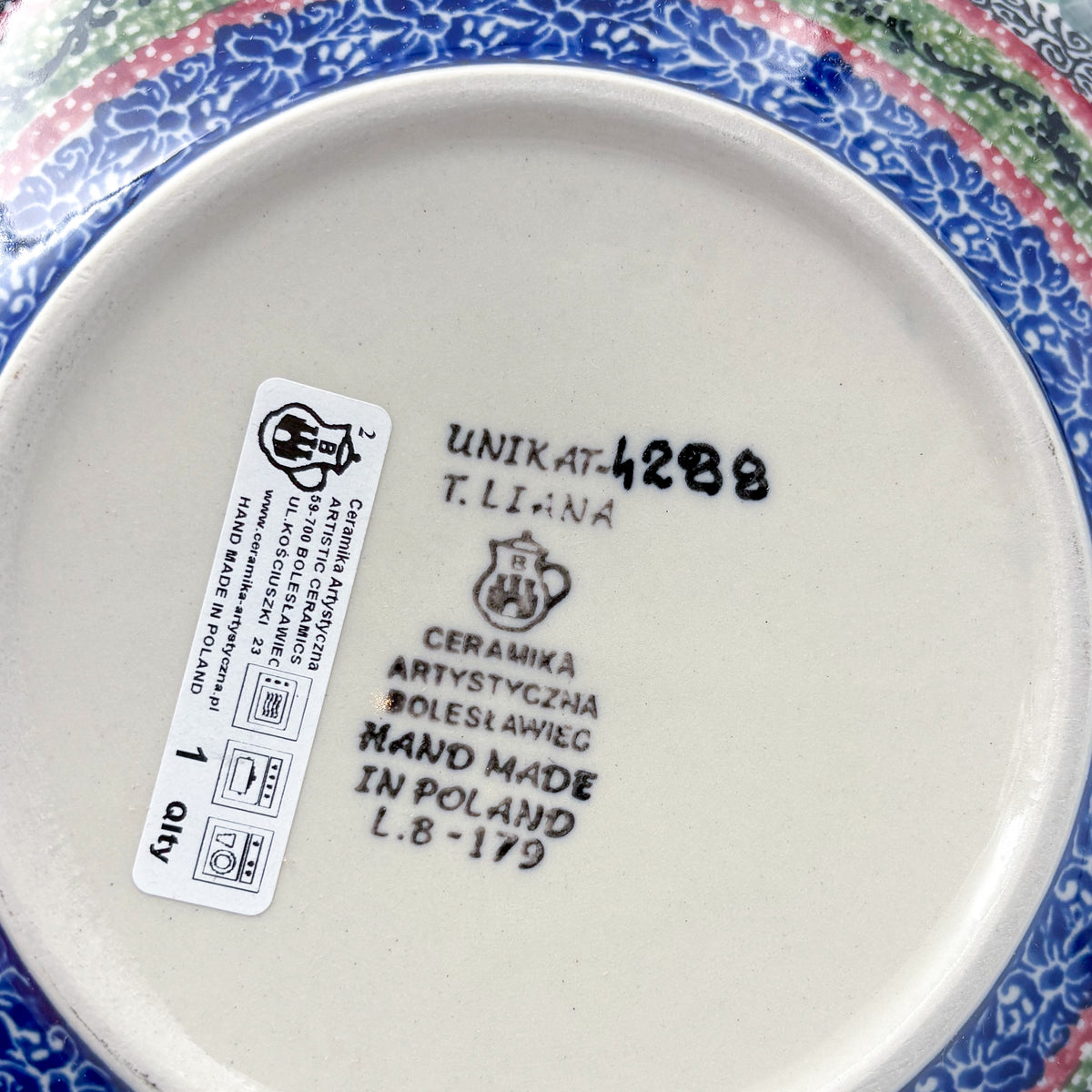9”  Deep Bowl.  Hand crafted Polish pottery stoneware: UNIKAT Copper Rose Meadow Design