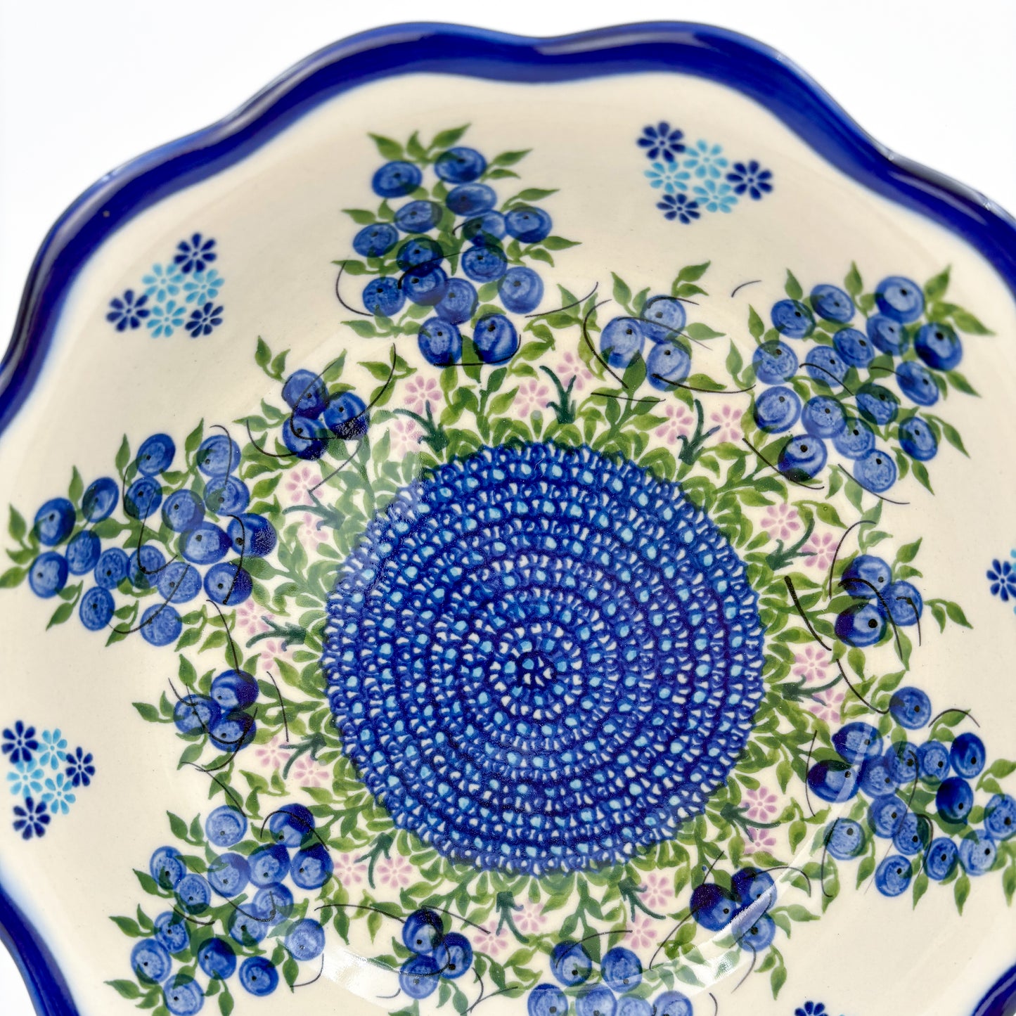 9" Kora Bowl  Hand crafted Polish pottery stoneware: UNIKAT Blueberry Design