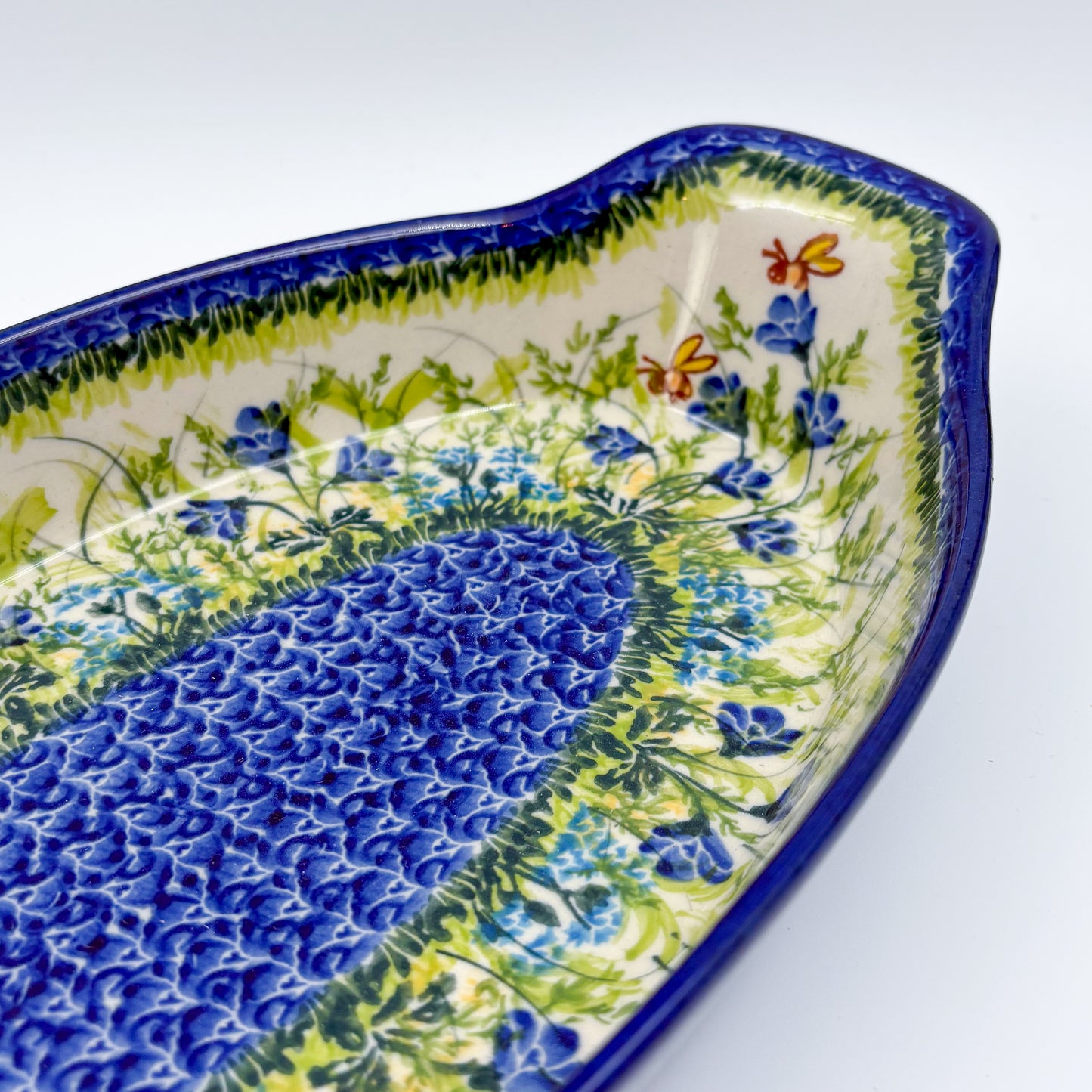 13" Oval Boat with Handles handmade in Poland. UNIKAT Bluebell Meadow Design