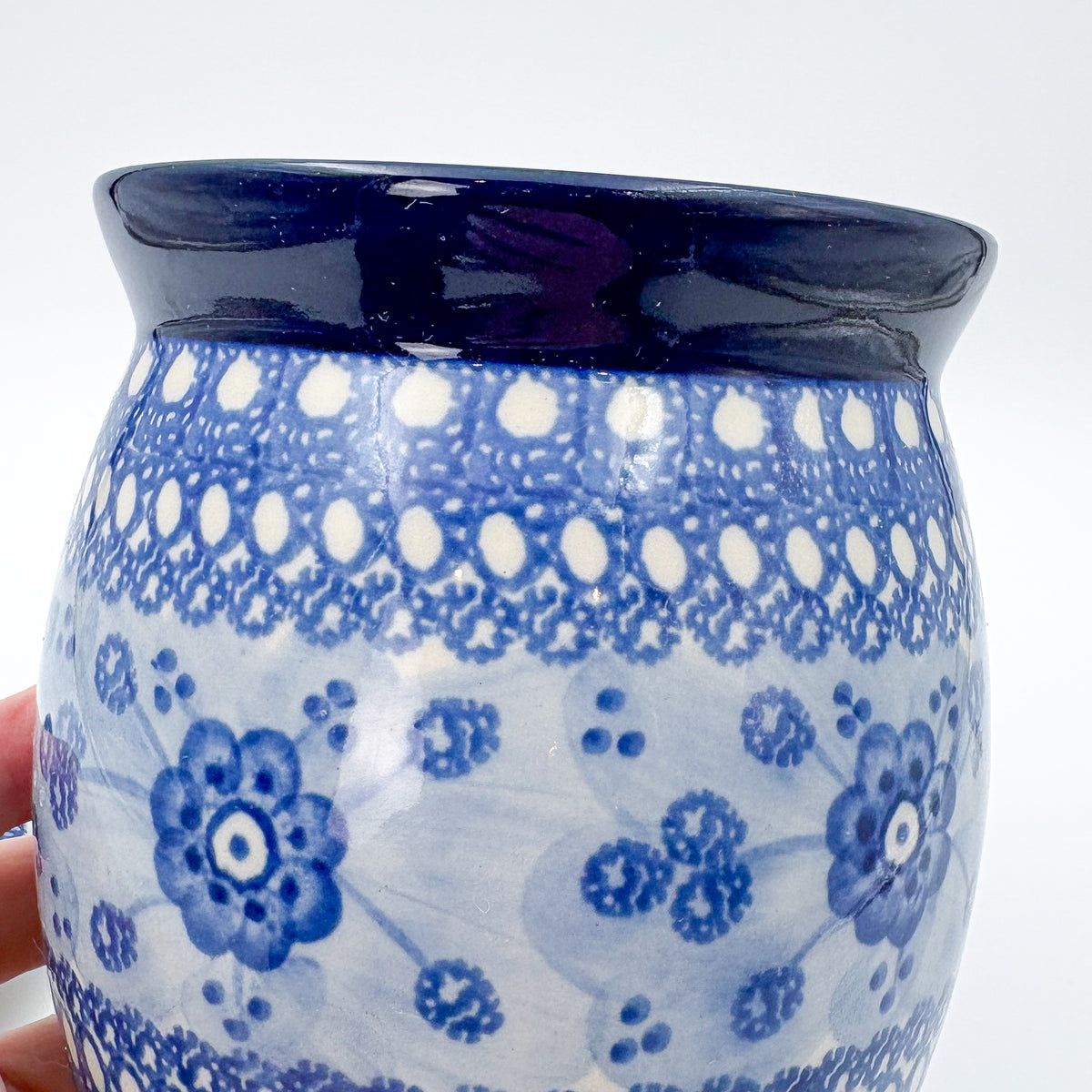 6" Lidded Jar.  Handmade Polish pottery.  UNIKAT Blue Poppy Design