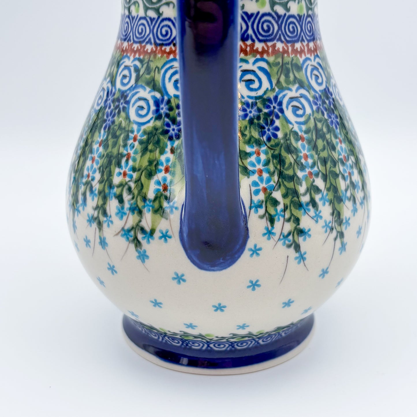 37 oz. Pitcher.  Hand painted Polish pottery stoneware UNIKAT Whispering Ferns