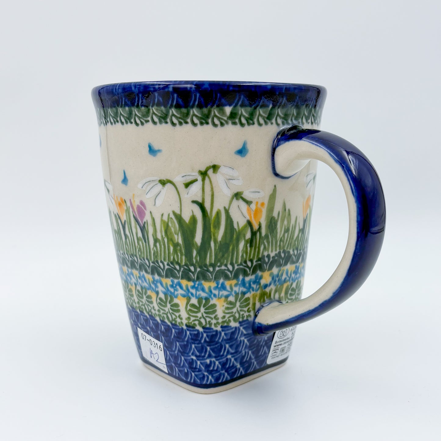 Mug XL 18oz. Handcrafted Polish pottery stoneware:  UNIKAT Snowdrop Garden