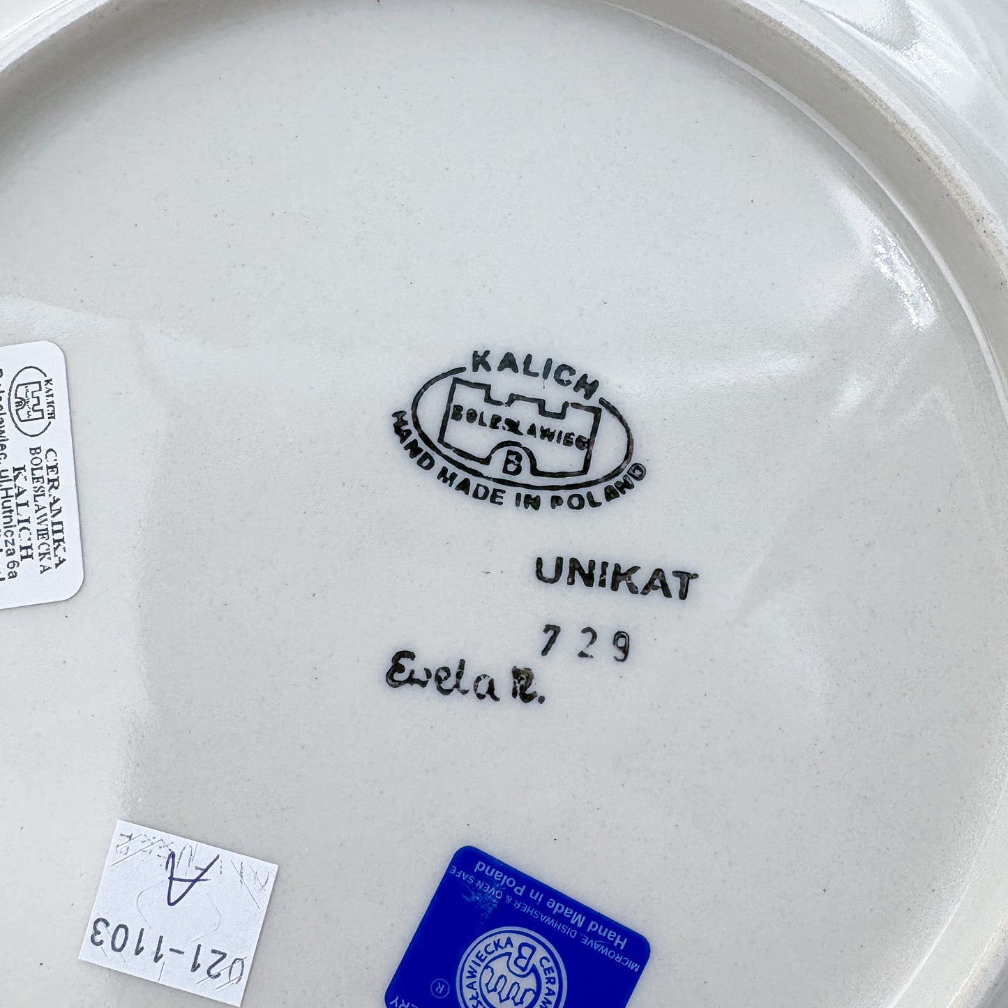 10.2” Plate.  Hand crafted Polish pottery stoneware: UNIKAT Primrose Design