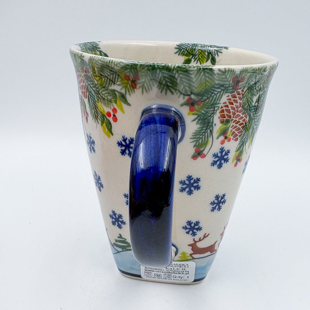 Mug XL 18oz. Handcrafted Polish pottery stoneware:  UNIKAT Reindeer Bliss