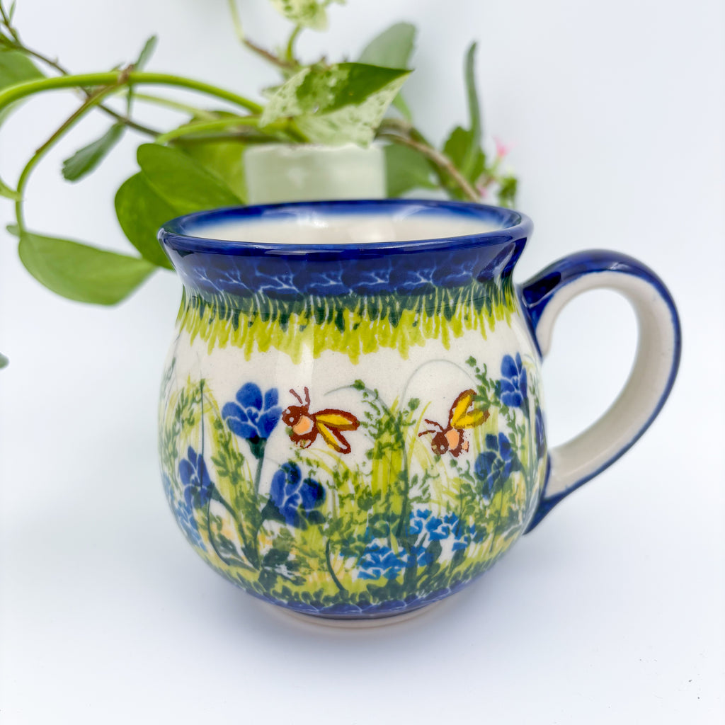 10 oz Bubble Mug. Handcrafted Polish pottery stoneware:  UNIKAT Bluebell Meadow