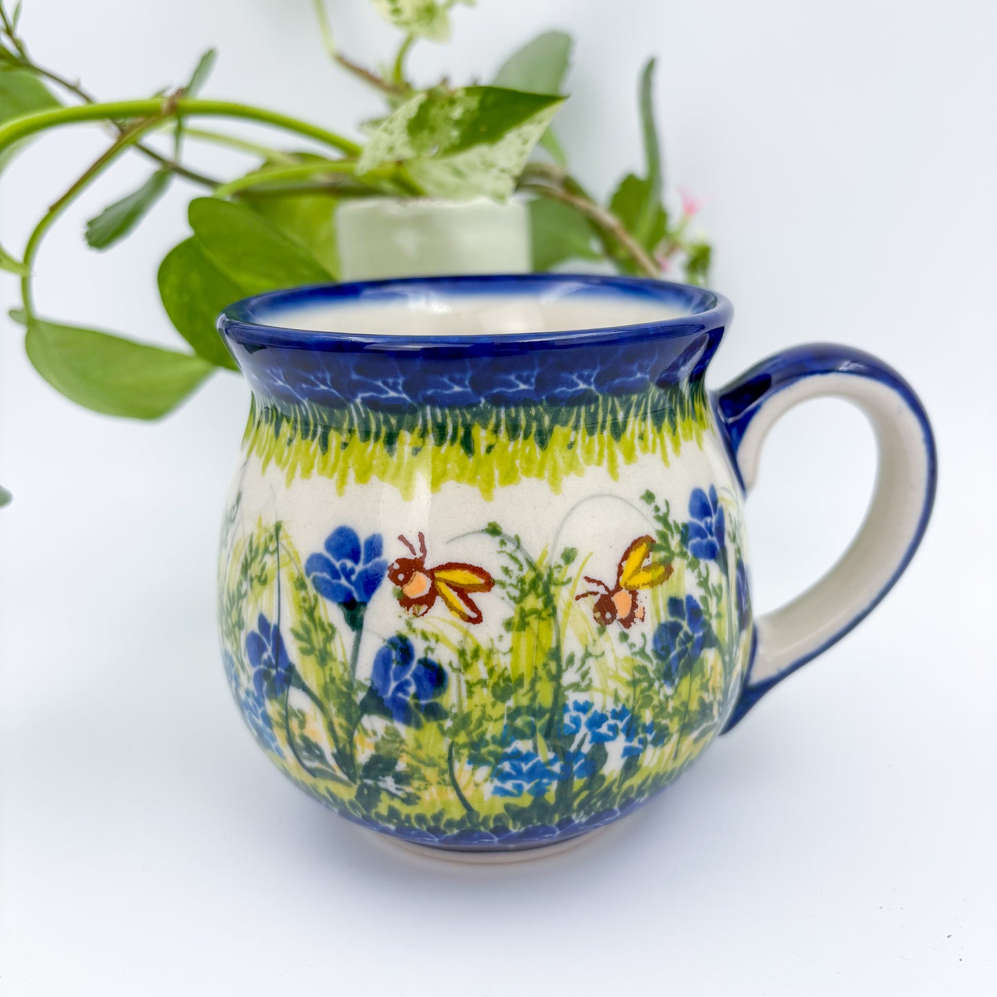 10 oz Bubble Mug. Handcrafted Polish pottery stoneware:  UNIKAT Bluebell Meadow