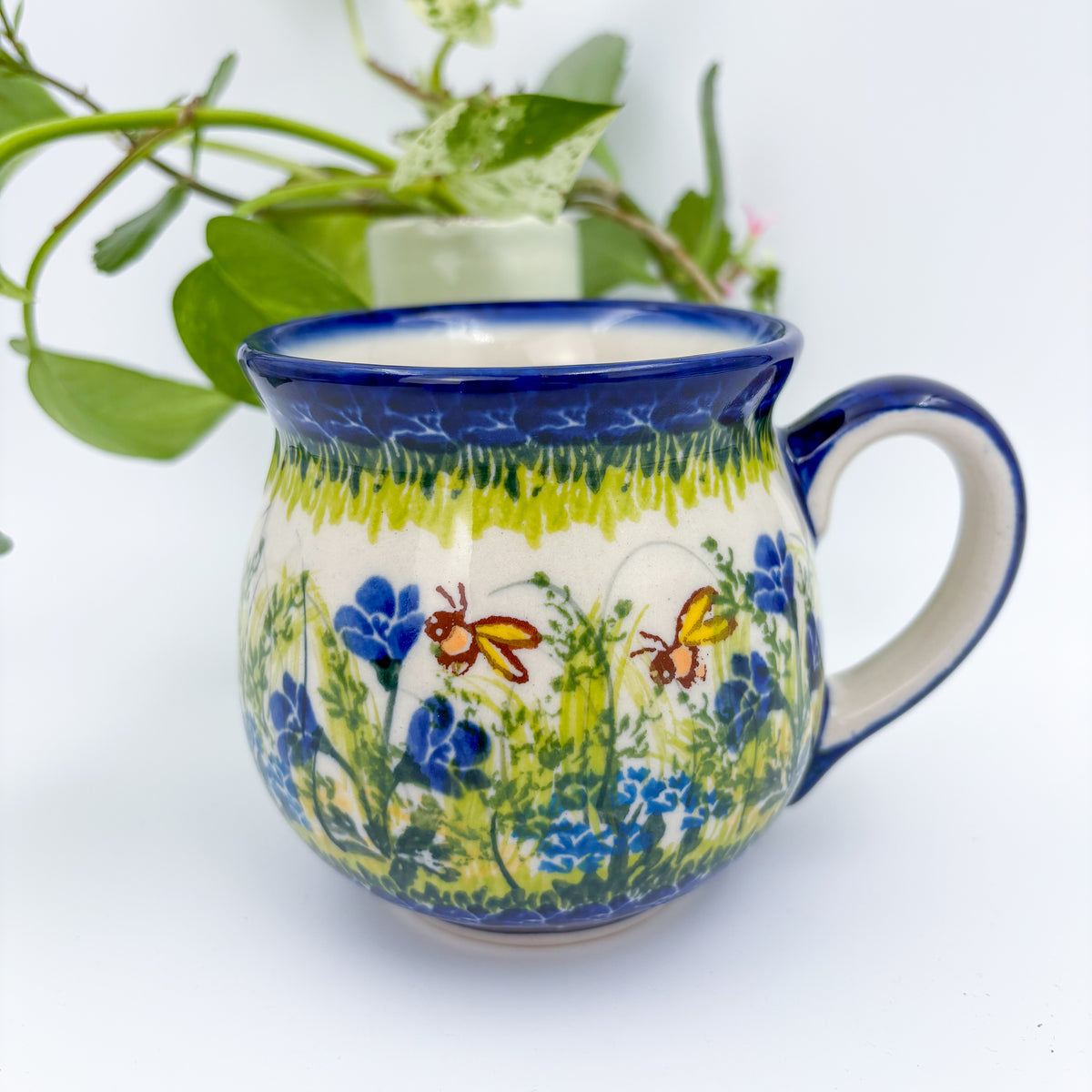 10 oz Bubble Mug. Handcrafted Polish pottery stoneware:  UNIKAT Bluebell Meadow