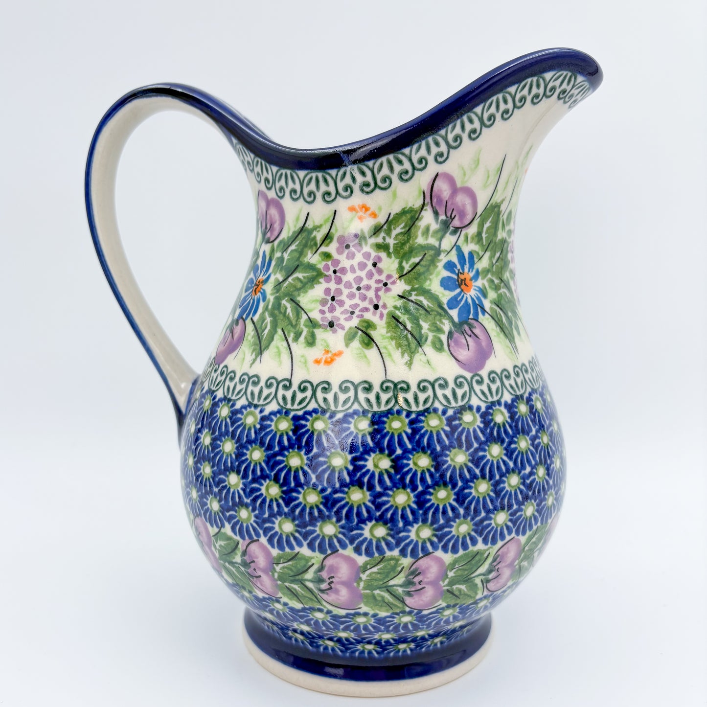 37 oz. Pitcher.  Hand painted Polish pottery stoneware.  UNIKAT Floral Garden