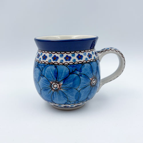 Cobalt Poppies bubble mug on white background, front view