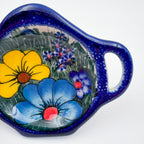 Teabag Holder.  Handmade Teapot Polish pottery.  UNIKAT Forget Me Not Pansy - Style 2