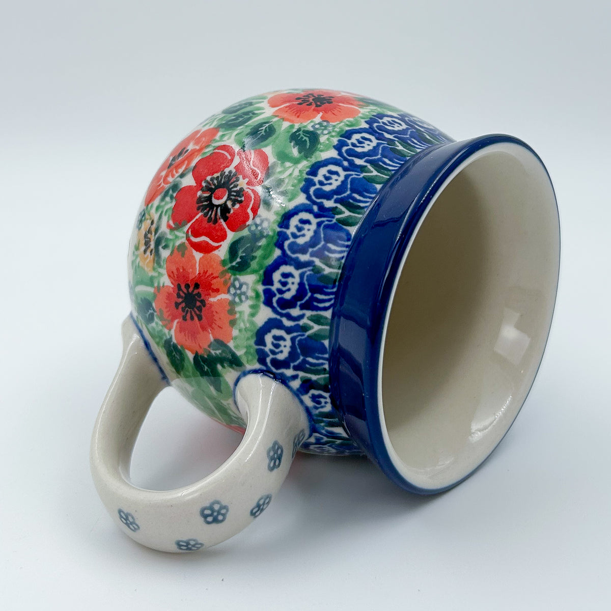 12 oz Bubble Mug. Handcrafted Polish pottery stoneware:  UNIKAT Candy Red Poppy Design