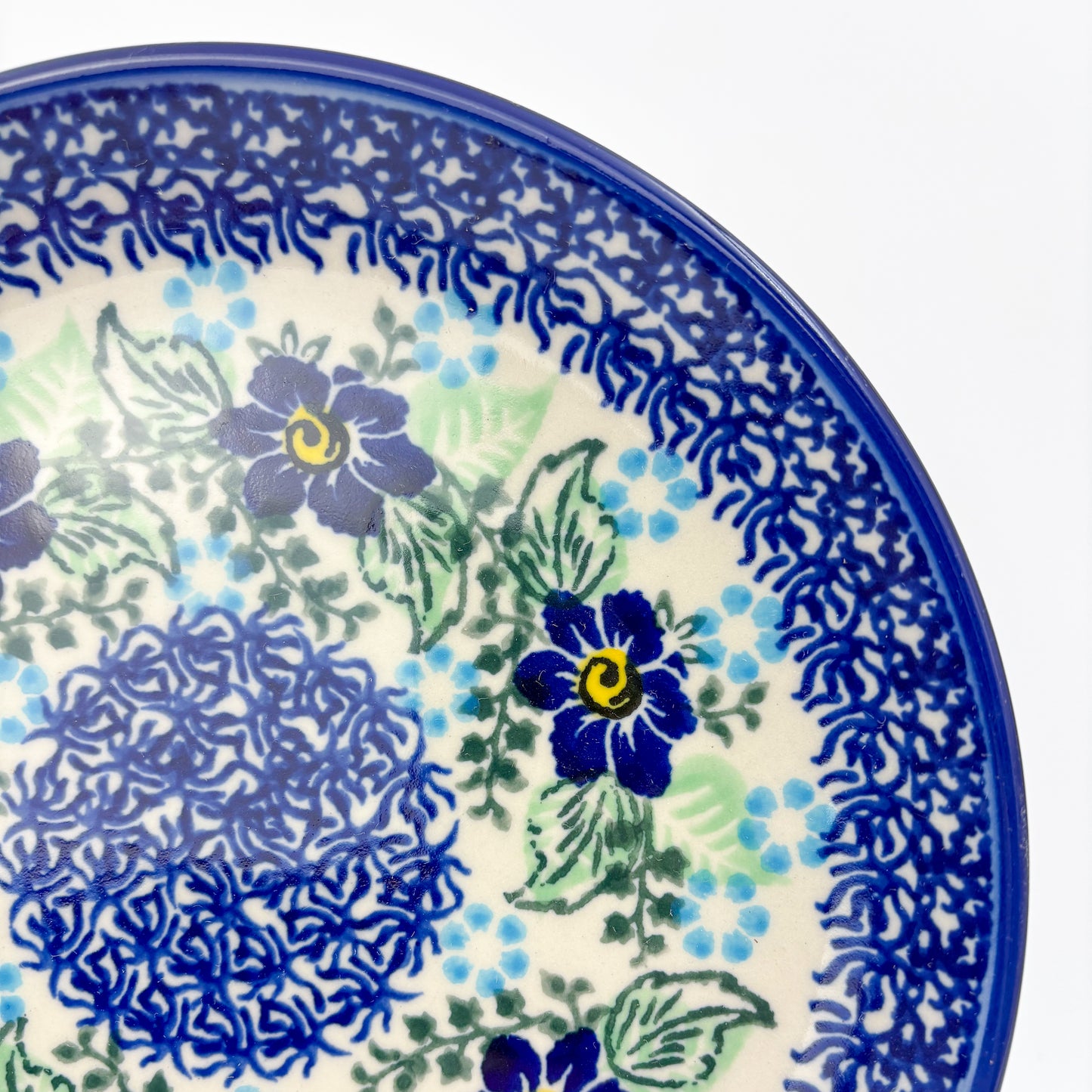 7.5” Plate.  Hand crafted Polish pottery stoneware: UNIKAT Blue Floral Day Design