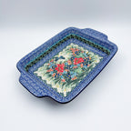 9.5" Rectangular Baker with Handles .  UNIKAT Spring Floral Garland
